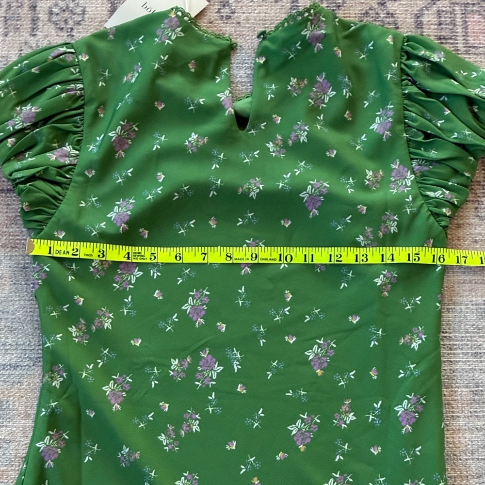 Böhme Green Floral Satin Midi Dress – Puff Sleeve | NWT | Romantic size M - Picture 10 of 12